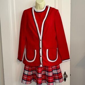 Vintage 70s Jerell of Texas red, white‎ & blue sleeveless mini dress with jacket